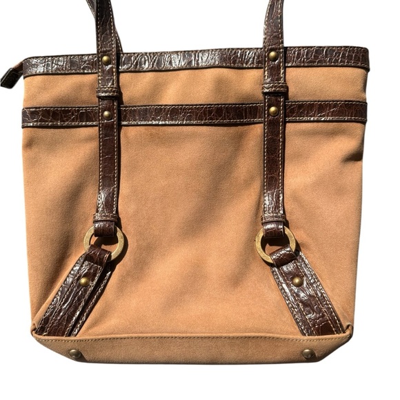Franco Sarto Faux Suede Tan & Dark Brown Shoulder Bag W Small Flashlight Holder - Picture 11 of 17